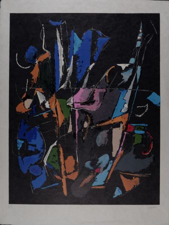 Lithographie Lanskoy - Composition sur fond noir, circa 1968