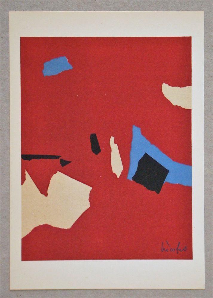 Lithographie De Stael - Composition sur fond rouge