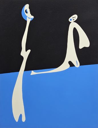 Pochoir Miró - Composition Surréaliste. Bleu