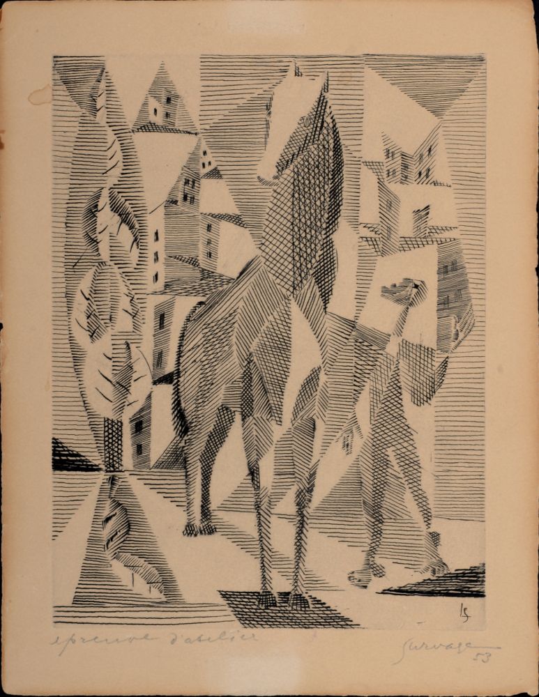 Radierung Survage - Composition surréaliste (H), 1953