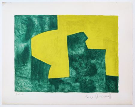 Lithographie Poliakoff - Composition verte et jaune L60 