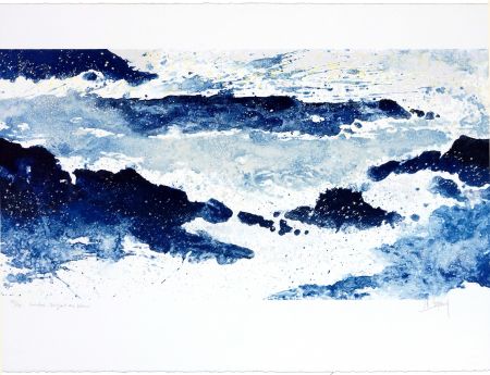 Lithographie Stholl - Contre-vagues en bleu