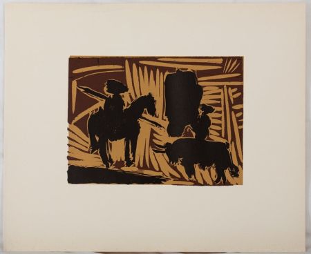 Linolschnitt Picasso - Corrida : l'entrée du taureau
