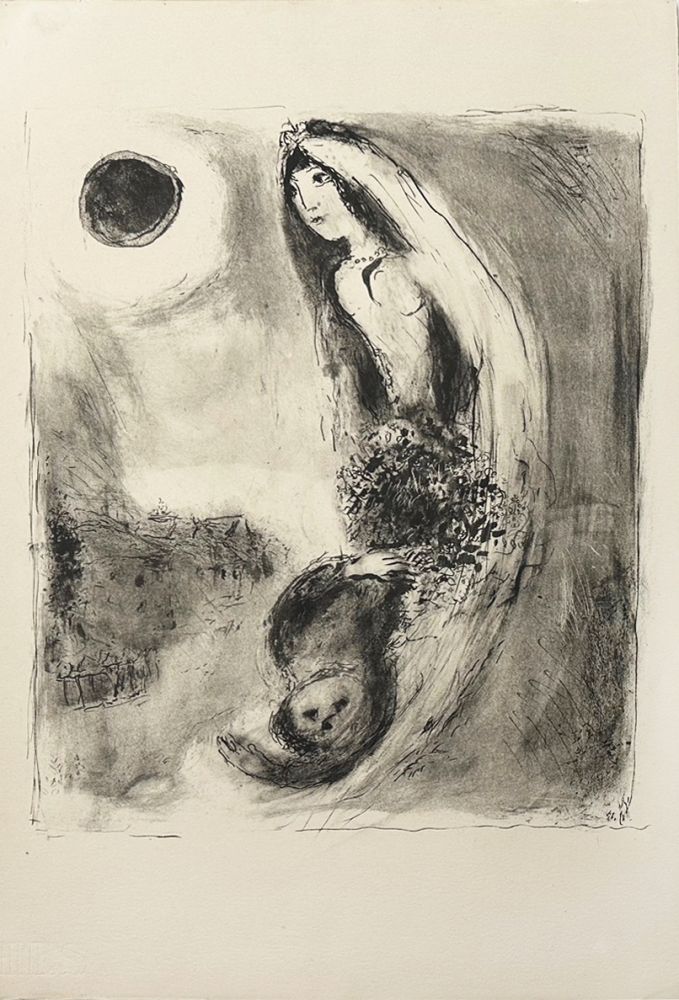 Lithographie Chagall - Couple en croissant