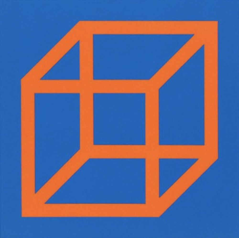 Linolschnitt Lewitt - Cubes in Color on Color (Blue/Orange)