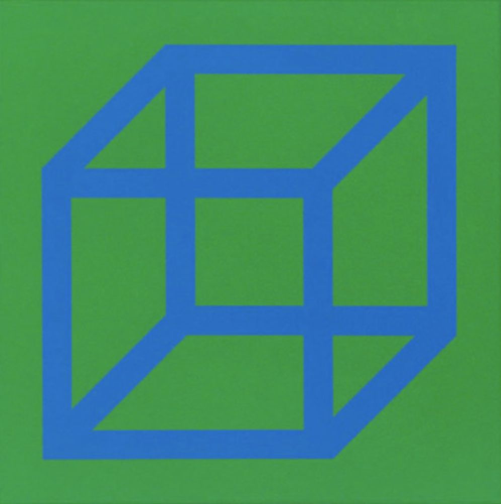 Linolschnitt Lewitt - Cubes in Color on Color (Green/Blue)