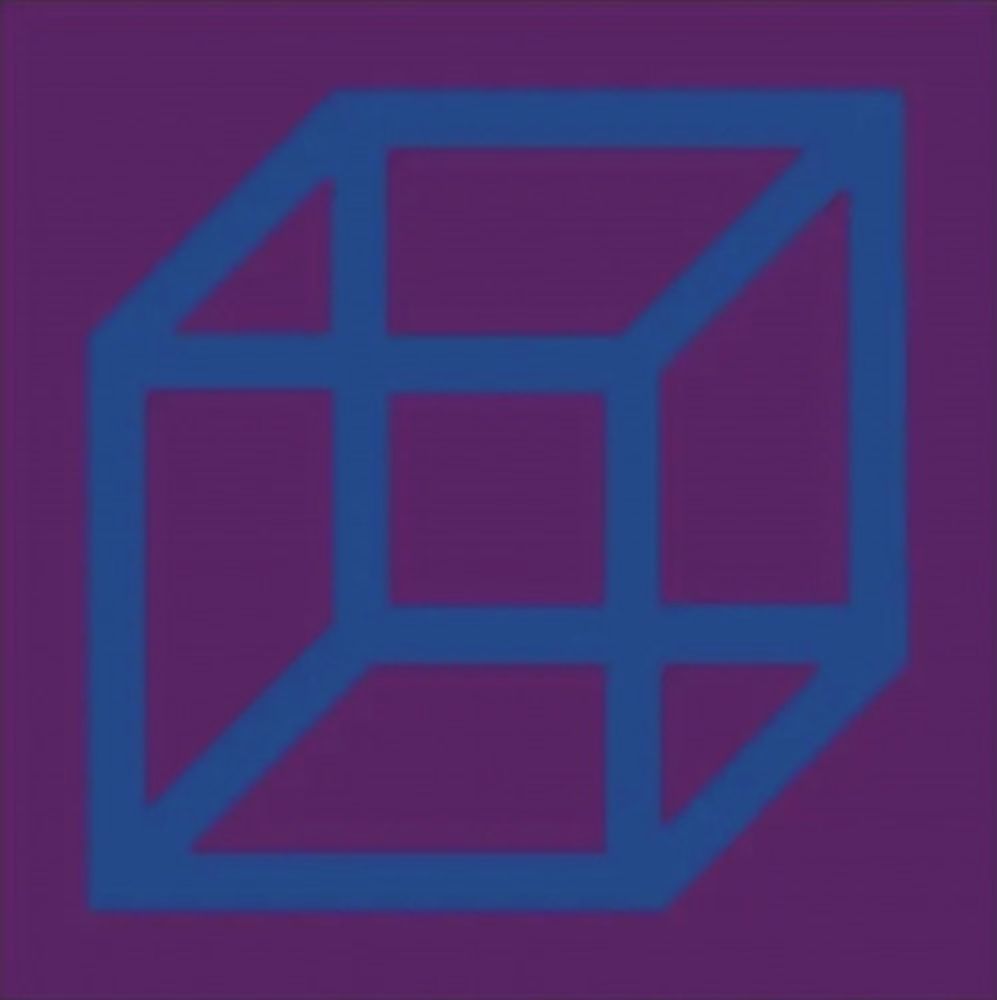 Linolschnitt Lewitt - Cubes in Color on Color (Purple/Blue)