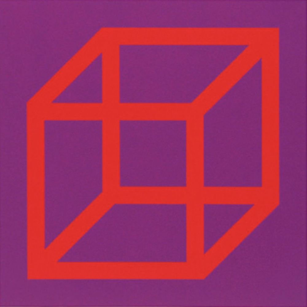 Linolschnitt Lewitt - Cubes in Color on Color (Purple/Red)