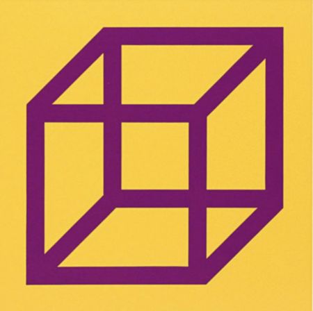 Linolschnitt Lewitt - Cubes in Color on Color (Yellow/Purple)