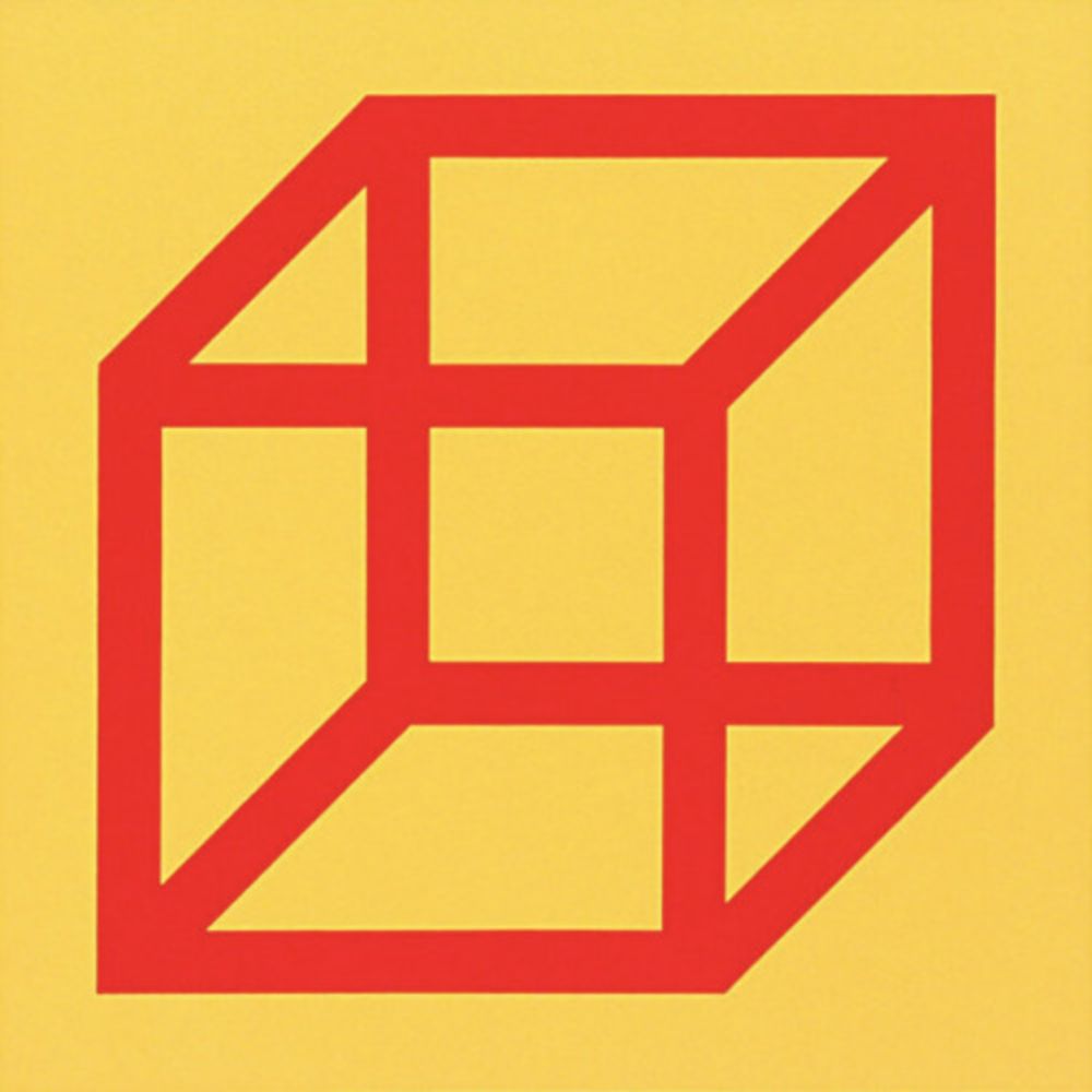 Linolschnitt Lewitt - Cubes in Color on Color (Yellow/Red)