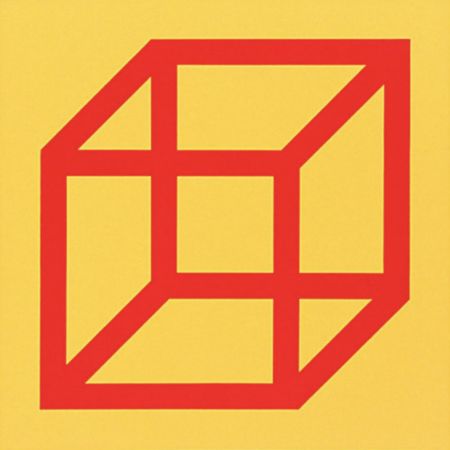 Linolschnitt Lewitt - Cubes in Color on Color (Yellow/Red)