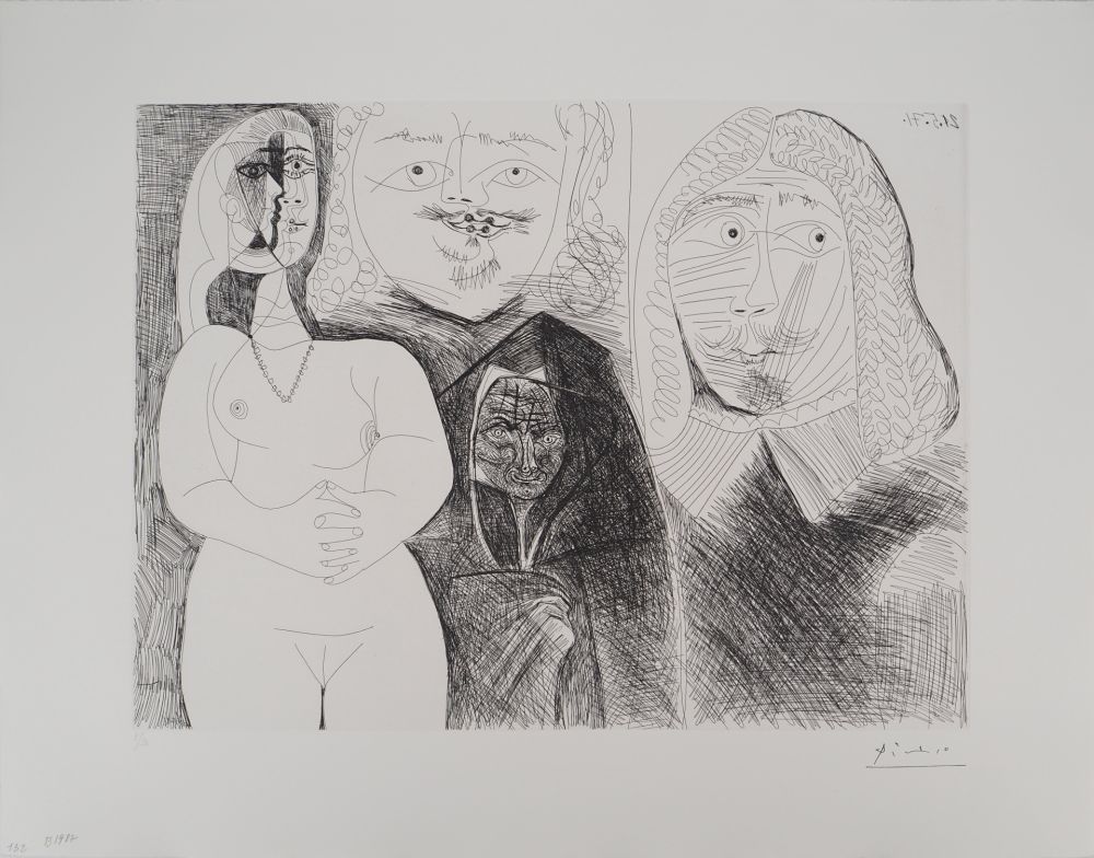 Stich Picasso - Célestine et fille, avec deux hommes en costume du XVIe siècle