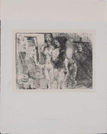 Stich Picasso - Célestine présentant ses deux pensionnaires à deux clients, 1971