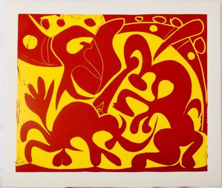 Linolschnitt Picasso - Dans l'arène (rouge)