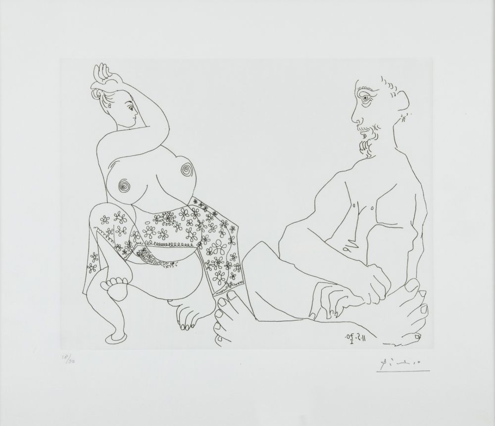 Radierung Picasso - Danse du Ventre devant Homme impassible