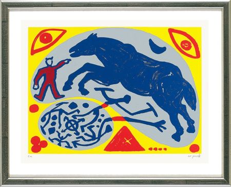 Siebdruck Penck - Das Blaue Pferd und der Mongole