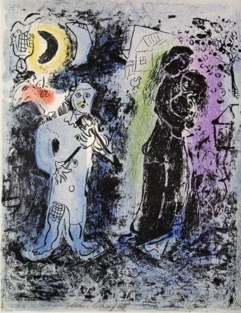 Lithographie Chagall - Das schwarze Paar und der Musikant