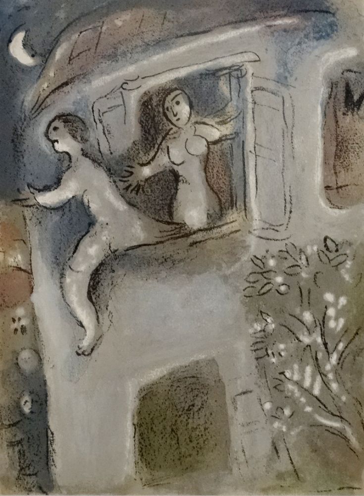 Lithographie Chagall - David sauvé par Michaël