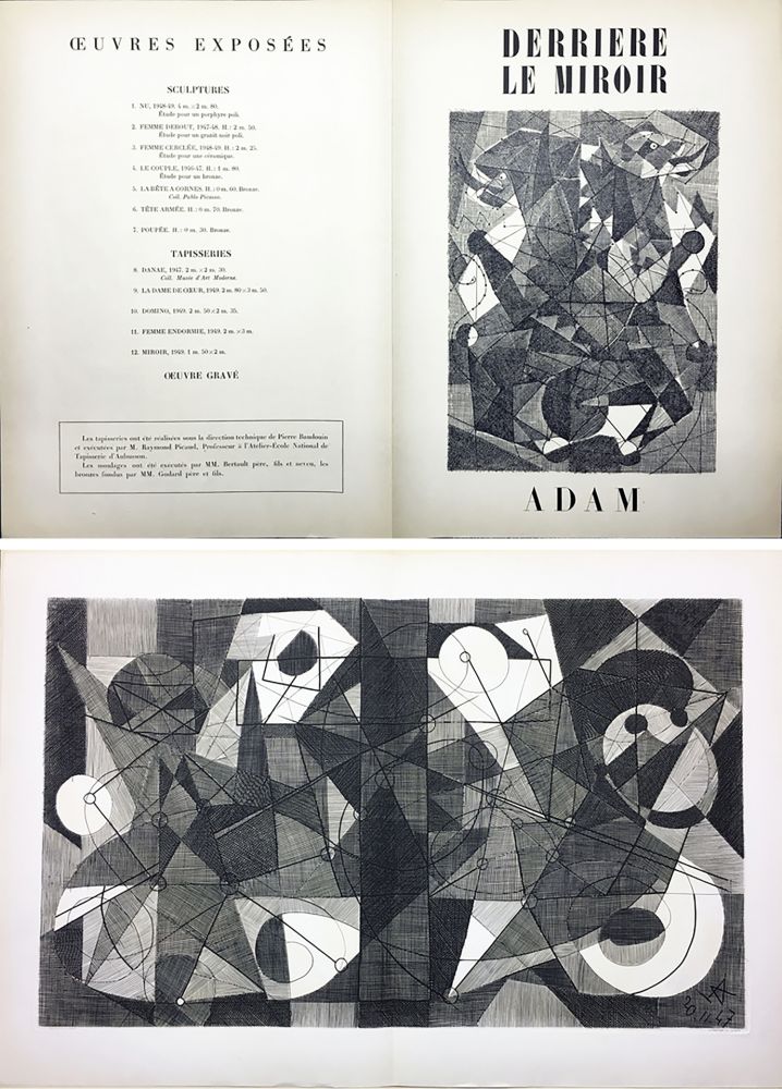 Stich Adam - Derrière le Miroir n° 24. ADAM .1949. Gravure originale.