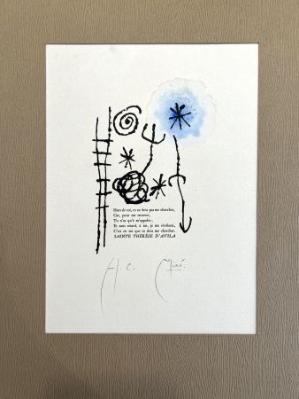 Heliogravüre Miró - Dessin Aquarellé et signé pour Sainte Thérèse d'Avila (1960)