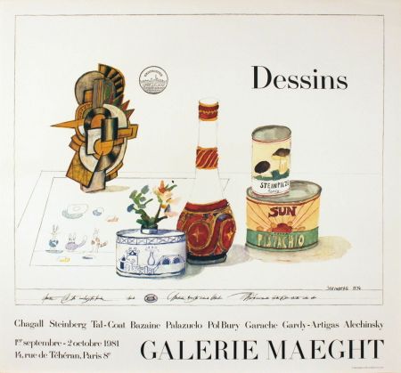 Plakat Steinberg - DESSINS. Galerie Maeght 1981. Tirage de luxe de l'affiche.