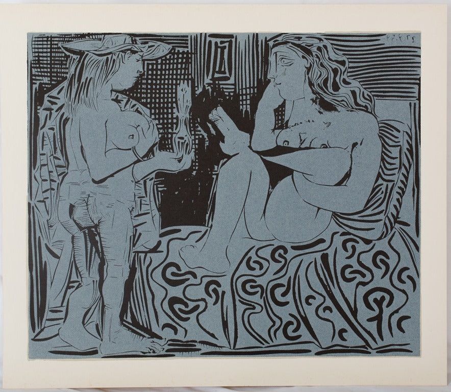 Linolschnitt Picasso - Deux femmes au flacon de parfum
