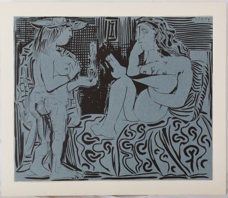 Linolschnitt Picasso - Deux femmes au flacon de parfum