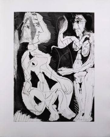 Aquatinta Picasso - Deux femmes au miroir, 1966 - A fantastic original large-size etching (Aquatint) by the Master!