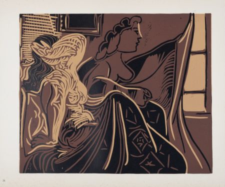 Linolschnitt Picasso (After) - Deux femmes près de la fenêtre, 1962