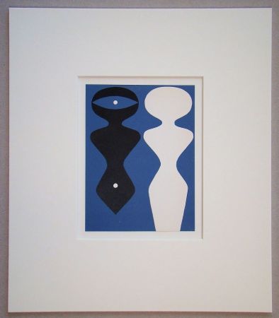 Holzschnitt Arp - Deux figures sur fond bleu