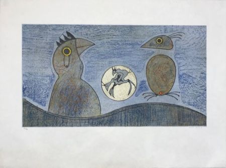 Lithographie Ernst - Deux Oiseaux 
