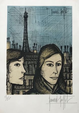 Lithographie Buffet - Devant la Tour Eiffel 