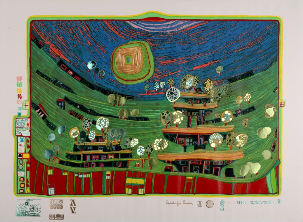 Siebdruck Hundertwasser - Die Häuser hängen unter den wiesen, Plate 9
