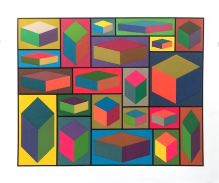 Linolschnitt Lewitt - Distorted Cubes
