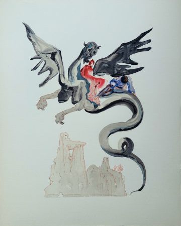 Holzschnitt Dali - Divine Comédie, Enfer 17, Les usuriers