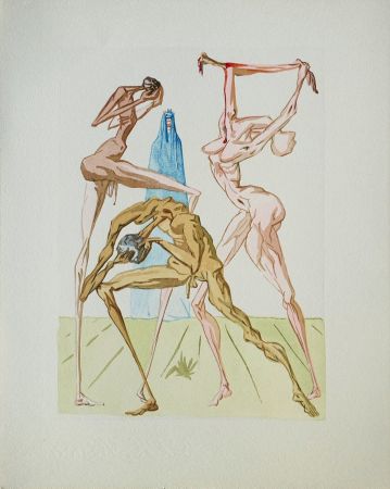 Holzschnitt Dali - Divine Comédie, Enfer 19, Les simoniaques