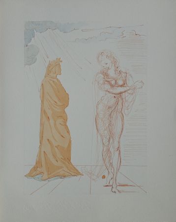 Holzschnitt Dali - Divine Comédie, Enfer 2, Virgile réconforte Dante