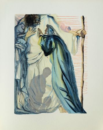 Holzschnitt Dali - Divine Comédie, Purgatoire 14, Un esprit interroge Dante