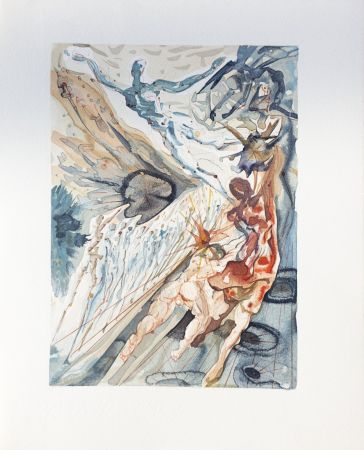 Holzschnitt Dali - Divine Comédie, Purgatoire 26, Deux troupes de luxurieux