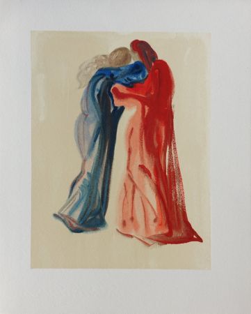 Holzschnitt Dali - Divine Comédie, Purgatoire 29, Dante et Béatrice