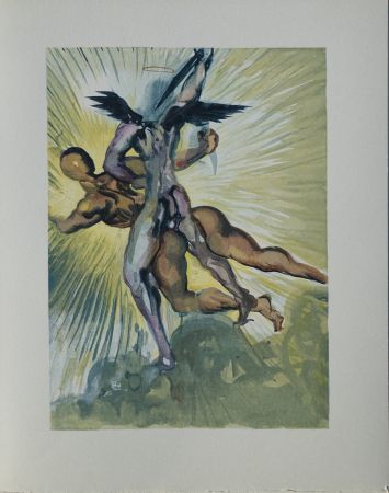 Holzschnitt Dali - Divine Comédie, Purgatoire 8, Les anges de la vallée