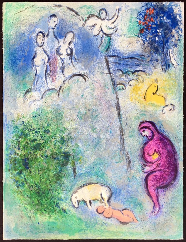 Lithographie Chagall - DÉCOUVERTE DE CHLOÉ PAR DRYAS (de la Suite Daphnis & Chloé, 1961)