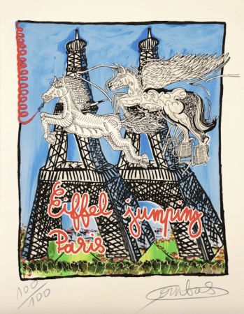 Lithographie Combas - Eiffel Jumping 