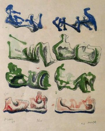 Lithographie Moore - Eight Reclining Figures