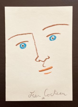 Lithographie Cocteau - En face yeux bleu 
