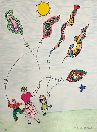 Lithographie De Saint Phalle - Enfants et Cerfs-Volants