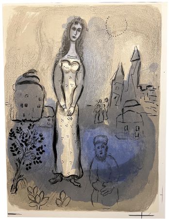 Lithographie Chagall - ESTHER  (Dessins pour la Bible, 1960)