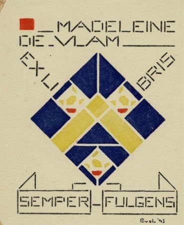 Linolschnitt Van Der Leck - Ex libris Madeleine de Vlam