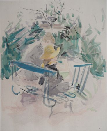 Lithographie Morisot - Famille sur un banc