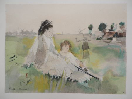 Lithographie Morisot - Famille à la campagne